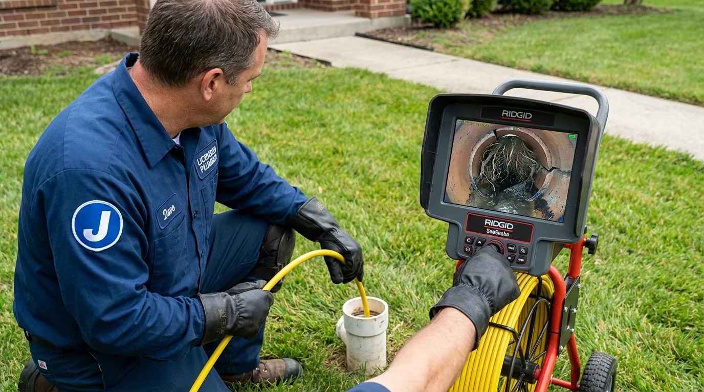 Sewer camera inspection being performed by Johns Plumbing LLC in Jericho