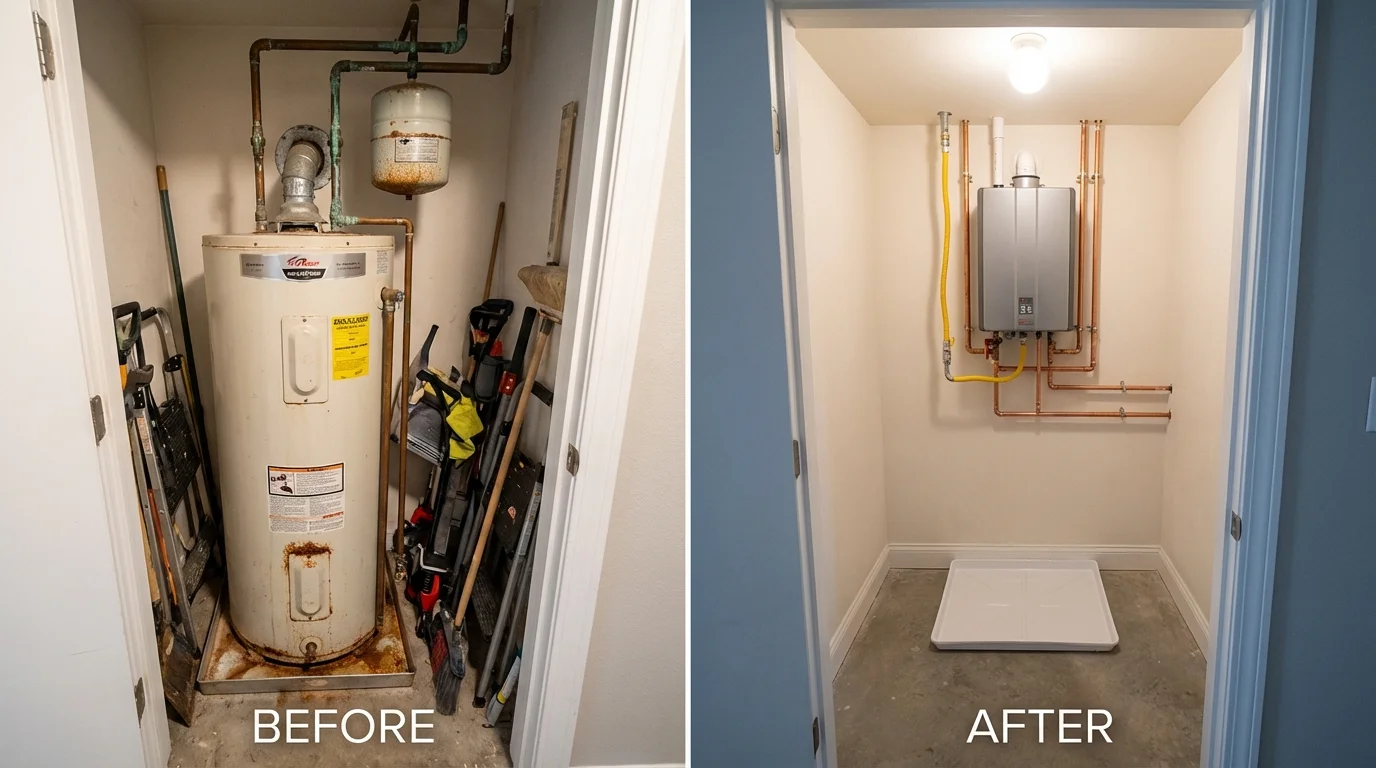 Tank water heater versus wall-mounted tankless unit comparison for Jericho, VT homeowners