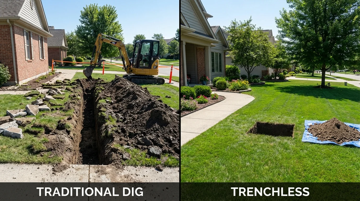 Trenchless sewer repair with minimal yard damage versus traditional excavation in Jericho, VT
